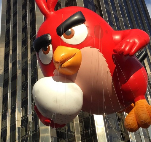 Angry Bird floats on the parade route.