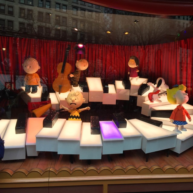 Macy's Charlie Brown piano scene Holiday Window. 